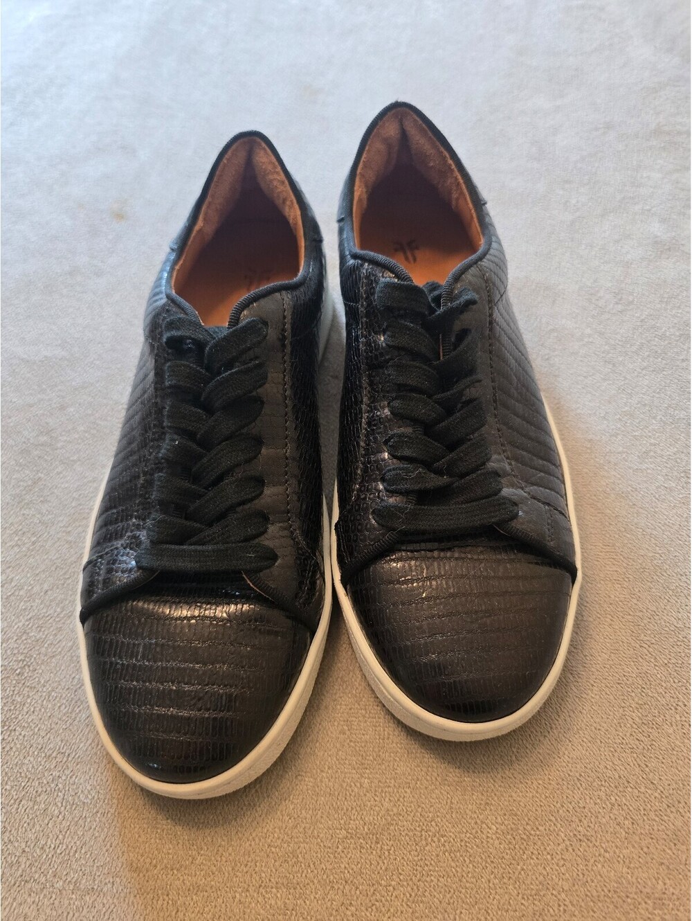 Frye Women’s Black Reptile Snake Embossed Low-Top Sneaker (8.5)
